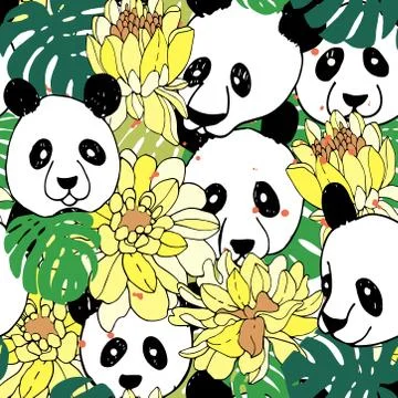 Panda seamless pattern in sketch style. Hand drawing panda pattern illustration Stockillustratie