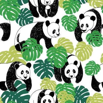 Panda seamless pattern in sketch style. Hand drawing panda pattern illustration Stockillustratie