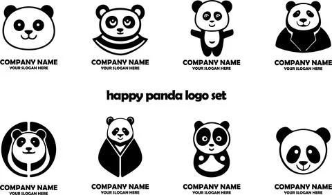 Panda set logo, black and white vecor, flat, illustration Stock Illustration
