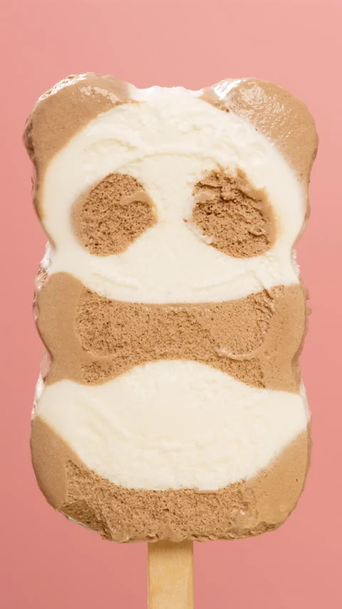 Panda shape popsicle melting on pink timelapse at vertical composition Stock Footage 191352457