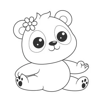 Panda sits and does yoga movements for coloring Stock Illustration