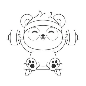 Panda sits and lifts weights for coloring Stock-Illustration