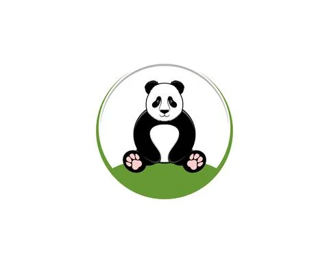 Panda sitting on green circle logo Stock Illustration
