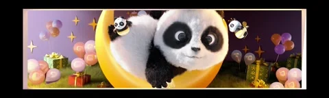 Panda Sitting on Moon Breaking Through Screen 3D Naked-Eye Birthday Background 库存影片 331913055