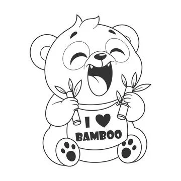Panda sitting while eating bamboo for coloring Stock Illustration