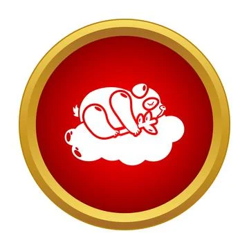 Panda sleeping peacefully on cloud in red circle icon Stock Illustration
