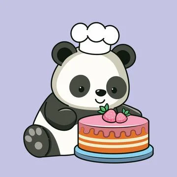 Panda with strawberry cake Stock Illustration