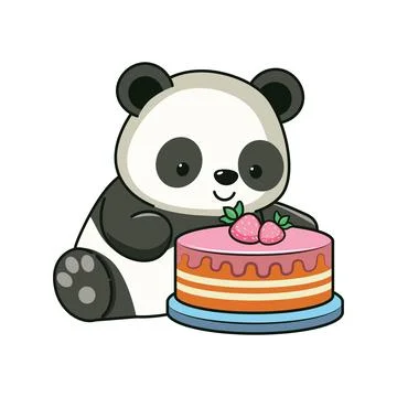 Panda with strawberry cake イラスト素材