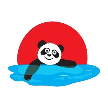 Panda is swimming on a red background. Stockillustratie