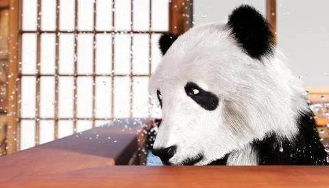 Panda taking a bath at Onsen (Hot Spring) Stock Illustration
