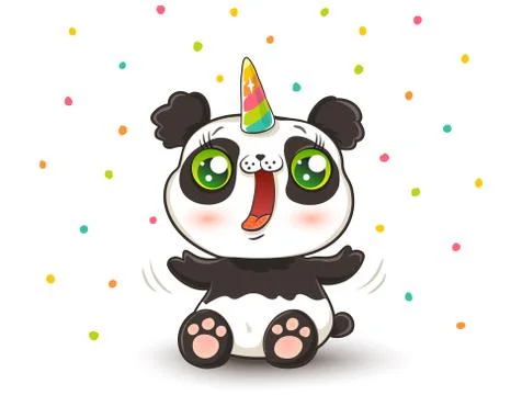 Panda with unicorn horn. Иллюстрация