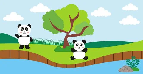 Panda Vector Cute Animals in Cartoon Style, Wild Animal, Designs for Baby clo 스톡 일러스트