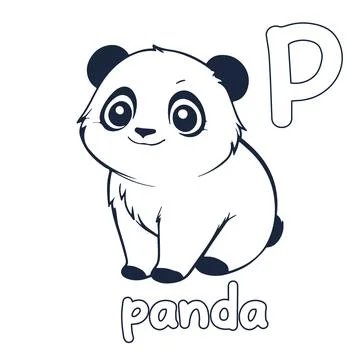 Panda vector illustration Black and white panda alphabet coloring book or p.. Stock Illustration