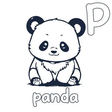 Panda vector illustration Black and white panda alphabet coloring book or p.. Stock Illustration