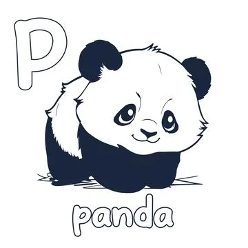 Panda vector illustration Black and white panda alphabet coloring book or p.. Stock Illustration