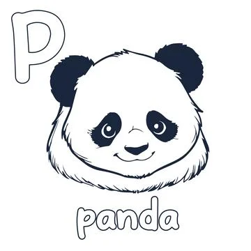 Panda vector illustration Black and white panda alphabet coloring book or p.. Stock Illustration