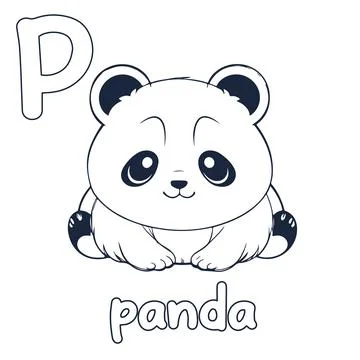 Panda vector illustration Black and white panda alphabet coloring book or p.. Stock Illustration