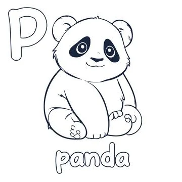 Panda vector illustration Black and white panda alphabet coloring book or p.. Stock Illustration