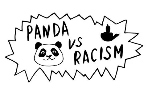 Panda vs racism - vector lettering doodle handwritten on theme of antiracism, Illustrazione stock