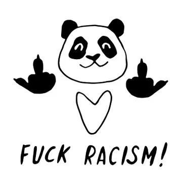 Panda vs racism - vector lettering doodle handwritten on theme of antiracism, Illustrazione stock