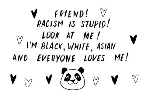 Panda vs racism - vector lettering doodle handwritten on theme of antiracism, Illustrazione stock