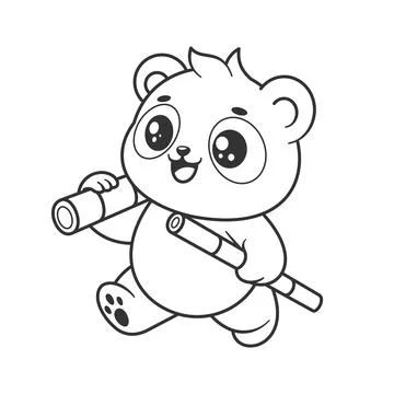 Panda walking with 2 bamboos for coloring Illustrazione stock