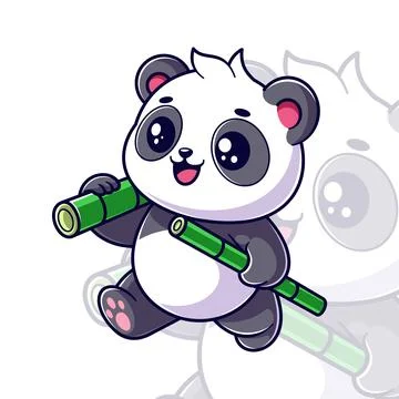 Panda walking with 2 bamboos Stock Illustration
