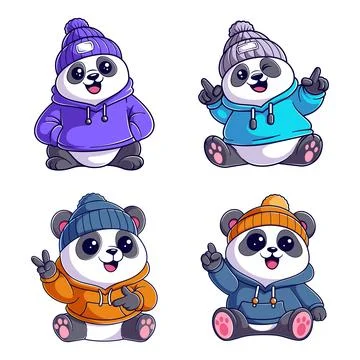 Panda wearing jacket and head warmer, package design Stock Illustration