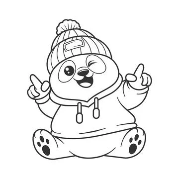 Panda wearing a jacket for coloring Stock Illustration