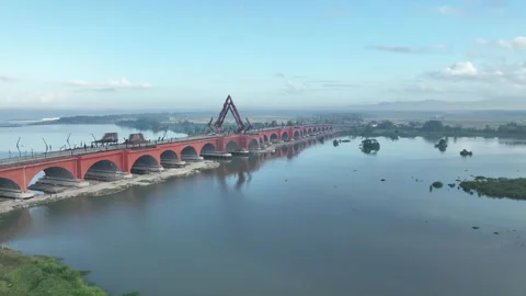 Pandansimo Span Over Progo River Aerial Scene Stock Footage 311386101