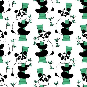 Pandas on eucalyptus trees seamless pattern Stockillustratie