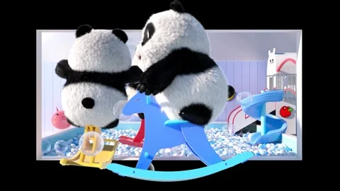 Pandas Playing Seesaw Breaking Through Screen 3D Naked-Eye Pet Background 库存影片 331898759