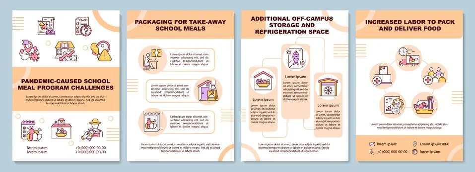 Pandemic caused school meal program challenges brochure template Stock Illustration