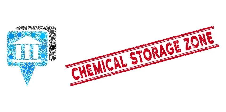 Pandemic Collage Bank Map Pointers Icon and Scratched Chemical Storage Zone Stock Illustration