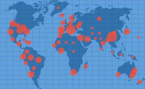Pandemic Development Map with red dots Stock Illustration