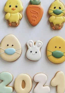 Pandemic Easter banner. Happy Easter 2021. Quarantine holiday celebrations Stock Photos