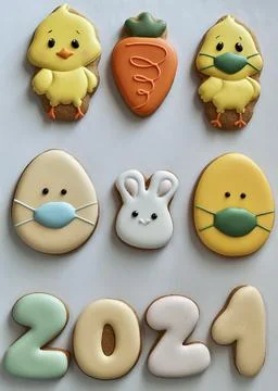 Pandemic Easter banner. Happy Easter 2021. Quarantine holiday celebrations Stock Photos