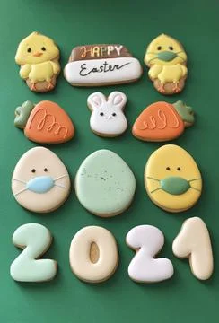 Pandemic Easter banner. Happy Easter 2021. Quarantine holiday celebrations Stock Photos