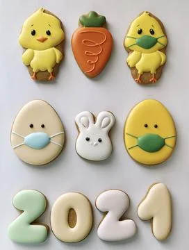 Pandemic Easter banner. Happy Easter 2021. Quarantine holiday celebrations Stock Photos