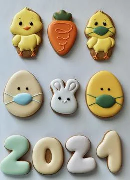 Pandemic Easter banner. Happy Easter 2021. Quarantine holiday celebrations Stock Photos