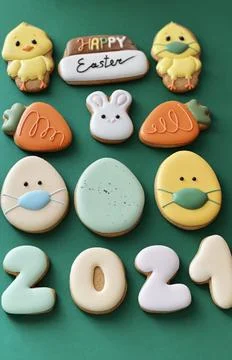 Pandemic Easter banner. Happy Easter 2021. Quarantine holiday celebrations Stock Photos