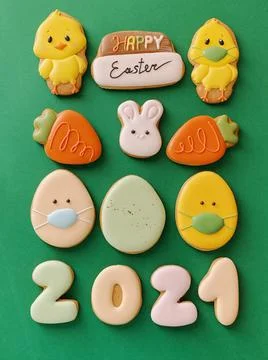 Pandemic Easter banner. Happy Easter 2021. Quarantine holiday celebrations Stock Photos
