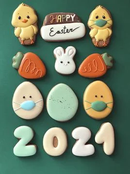 Pandemic Easter banner. Happy Easter 2021. Quarantine holiday celebrations Stock Photos
