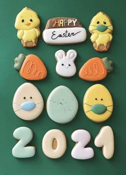 Pandemic Easter banner. Happy Easter 2021. Quarantine holiday celebrations Stock Photos