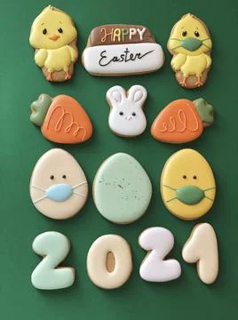 Pandemic Easter banner. Happy Easter 2021. Quarantine holiday celebrations Stock Photos