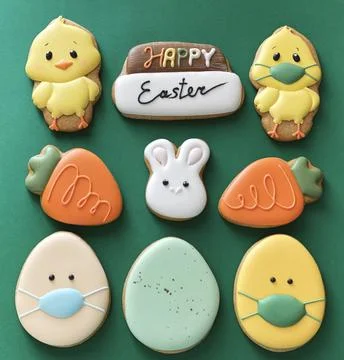 Pandemic Easter banner. Happy Easter 2021. Quarantine holiday celebrations Stock Photos