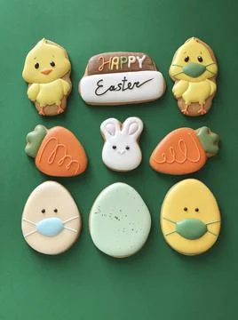 Pandemic Easter banner. Happy Easter 2021. Quarantine holiday celebrations Stock Photos
