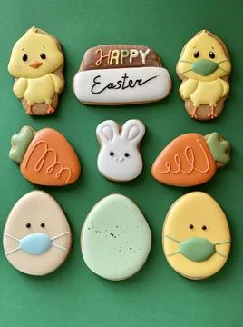 Pandemic Easter banner. Happy Easter 2021. Quarantine holiday celebrations Stock Photos