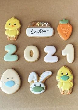 Pandemic Easter banner. Happy Easter 2021. Quarantine holiday celebrations Stock Photos