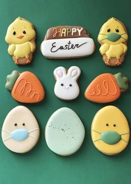 Pandemic Easter banner. Happy Easter 2021. Quarantine holiday celebrations Stock Photos